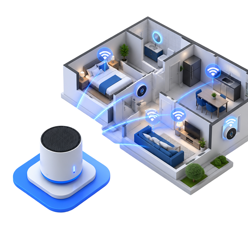 Mesh Wi-Fi 与智能家居户型 3D 插画